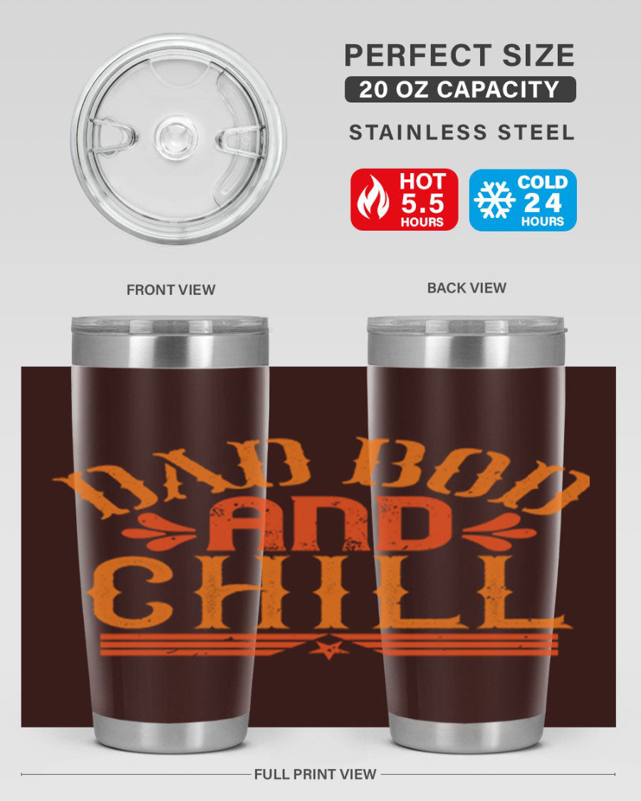 Dad Bod and Chill 20oz Tumbler featuring double wall vacuum insulation and a stylish design, perfect for Father's Day gifts.