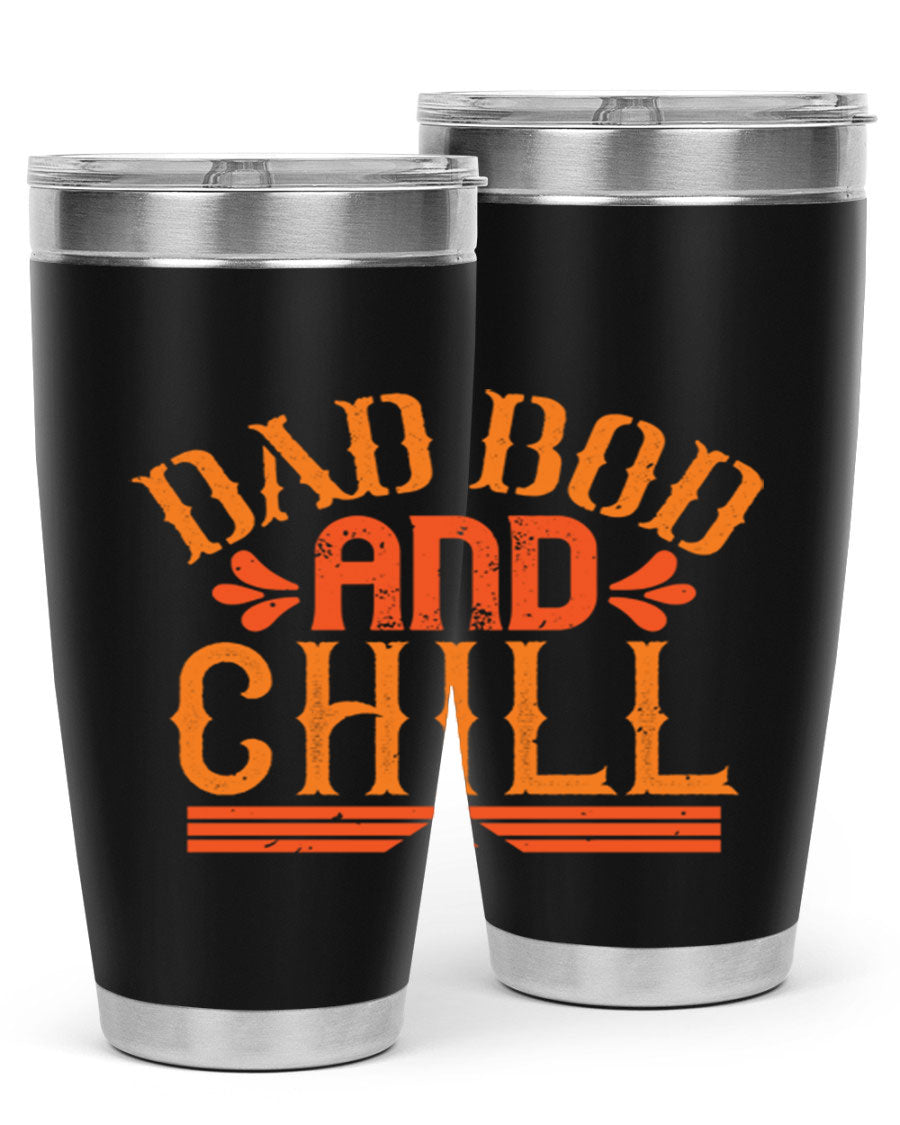 Dad Bod and Chill 20oz Tumbler featuring double wall vacuum insulation and a stylish design, perfect for Father's Day gifts.