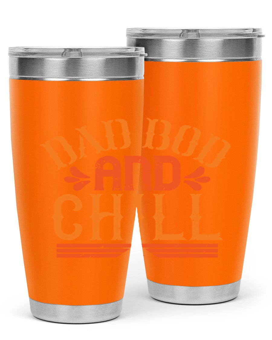 Dad Bod and Chill 20oz Tumbler featuring double wall vacuum insulation and a stylish design, perfect for Father's Day gifts.