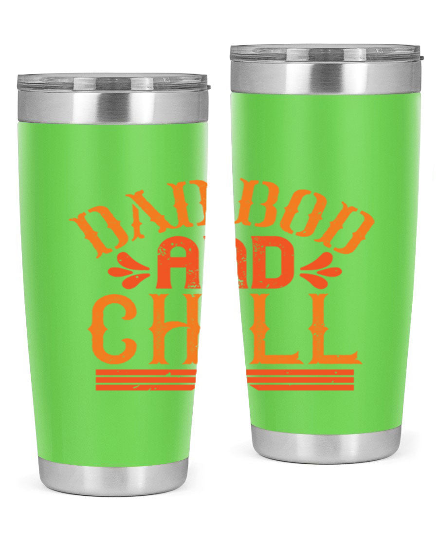 Dad Bod and Chill 20oz Tumbler featuring double wall vacuum insulation and a stylish design, perfect for Father's Day gifts.