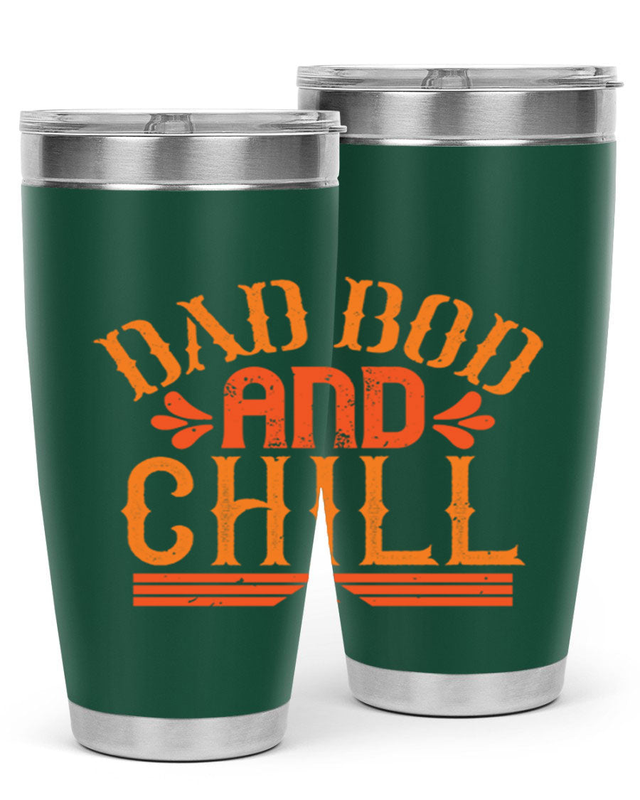 Dad Bod and Chill 20oz Tumbler featuring double wall vacuum insulation and a stylish design, perfect for Father's Day gifts.
