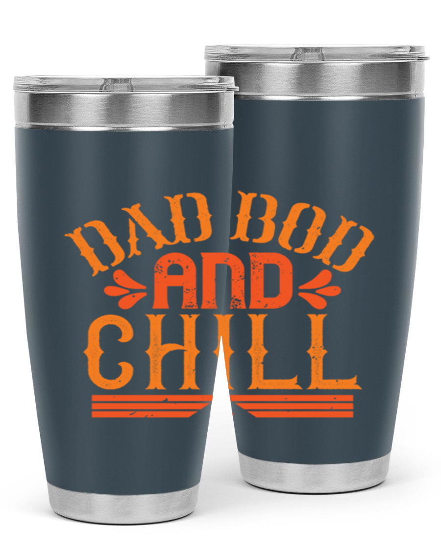 Dad Bod and Chill 20oz Tumbler featuring double wall vacuum insulation and a stylish design, perfect for Father's Day gifts.