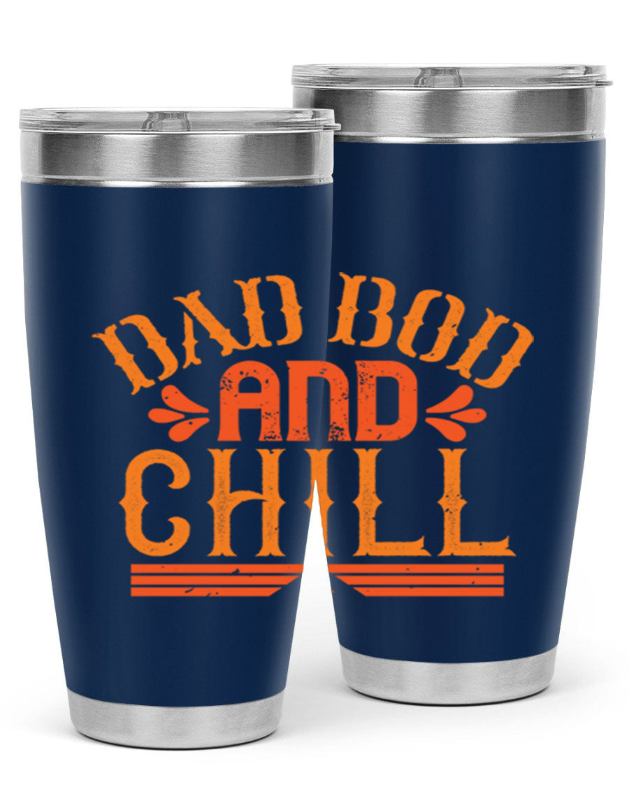 Dad Bod and Chill 20oz Tumbler featuring double wall vacuum insulation and a stylish design, perfect for Father's Day gifts.