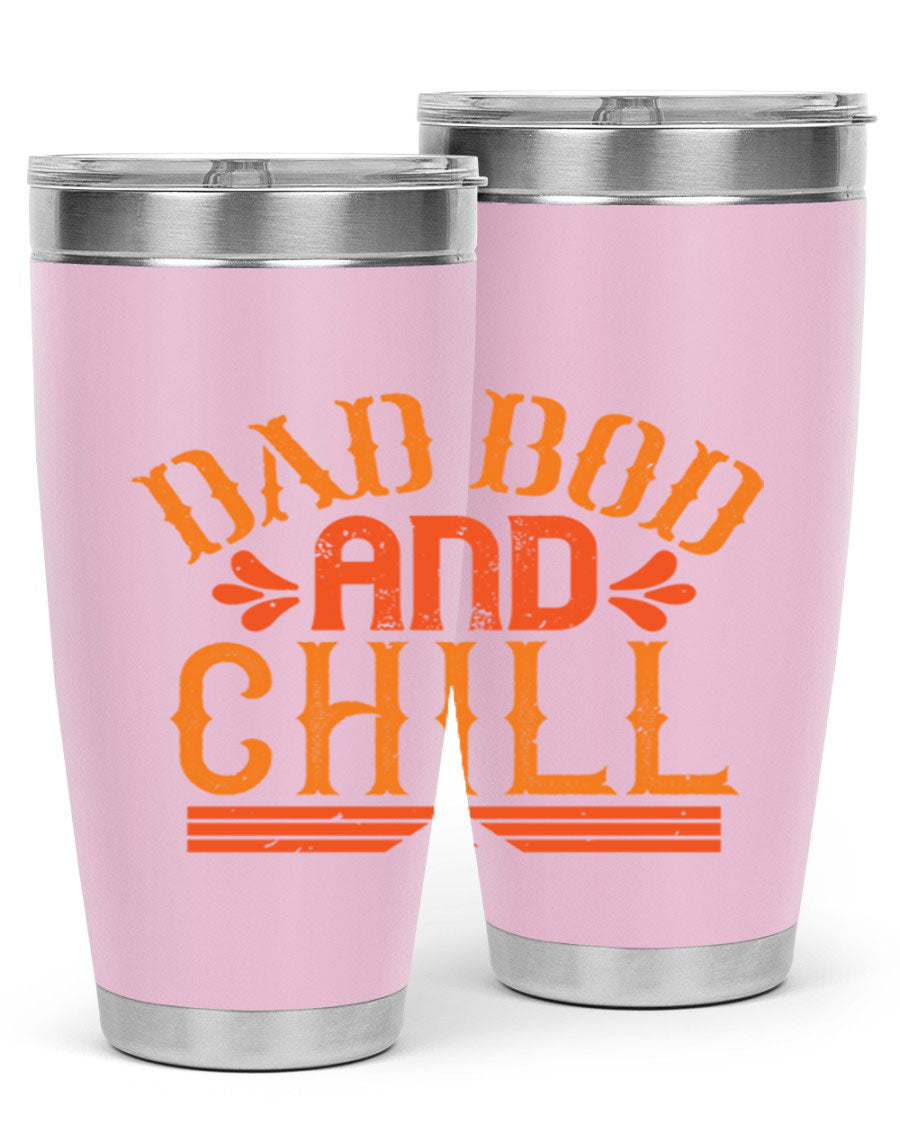 Dad Bod and Chill 20oz Tumbler featuring double wall vacuum insulation and a stylish design, perfect for Father's Day gifts.