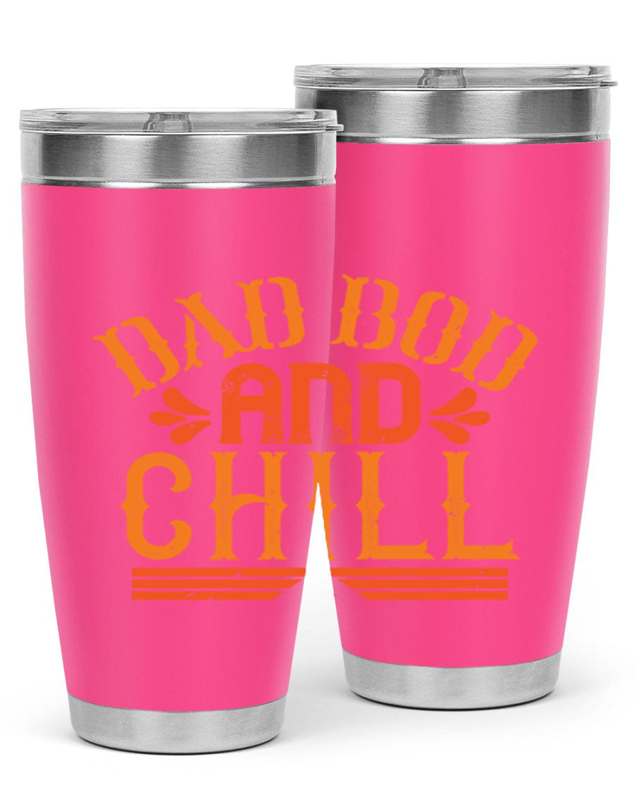 Dad Bod and Chill 20oz Tumbler featuring double wall vacuum insulation and a stylish design, perfect for Father's Day gifts.