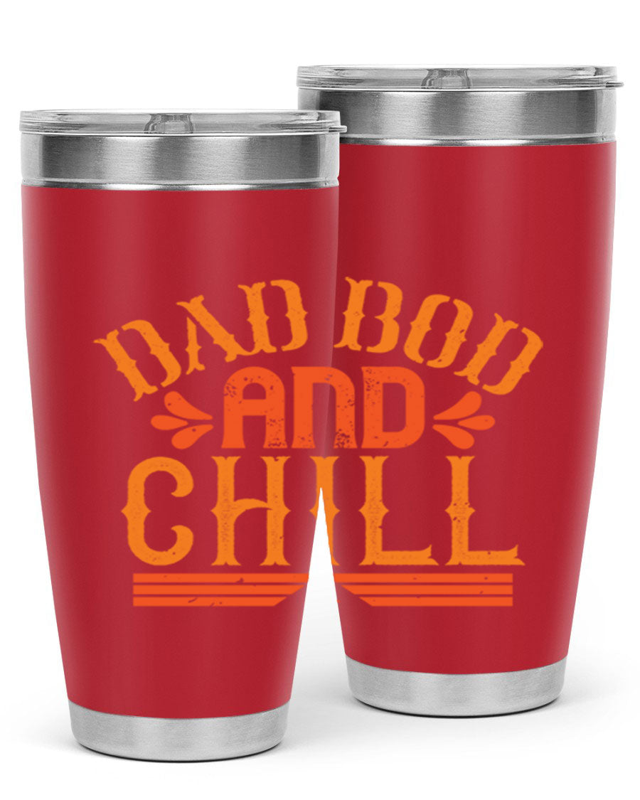 Dad Bod and Chill 20oz Tumbler featuring double wall vacuum insulation and a stylish design, perfect for Father's Day gifts.