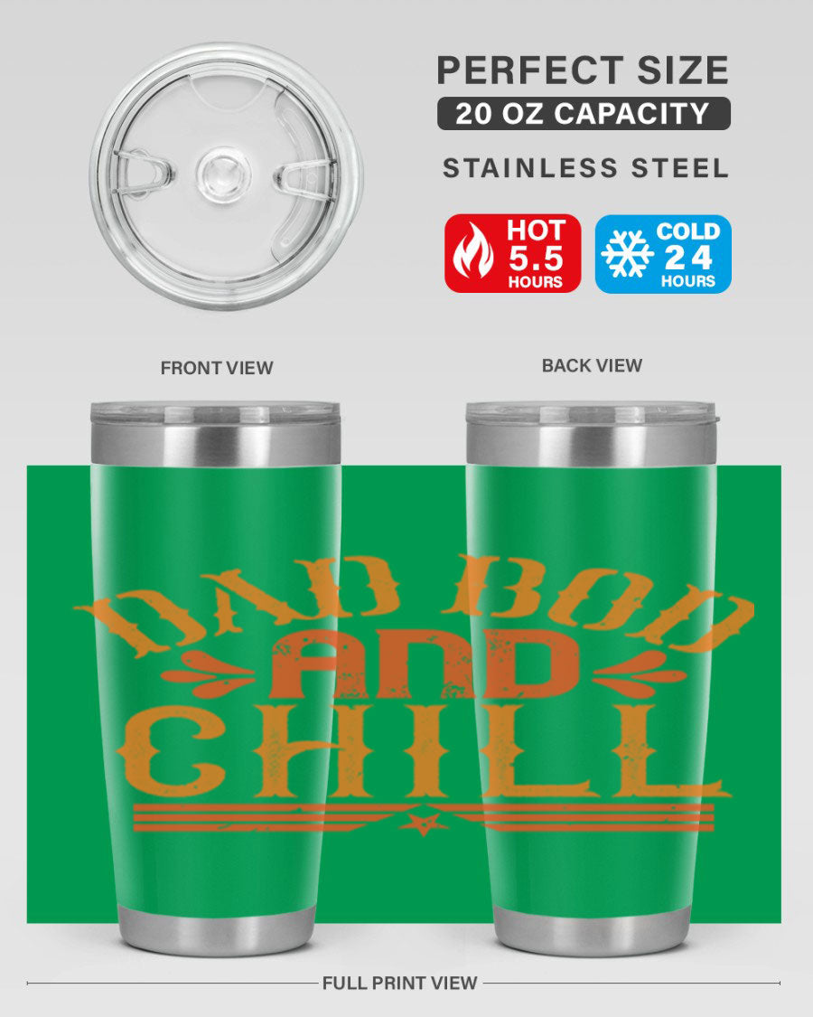 Dad Bod and Chill 20oz Tumbler featuring double wall vacuum insulation and a stylish design, perfect for Father's Day gifts.