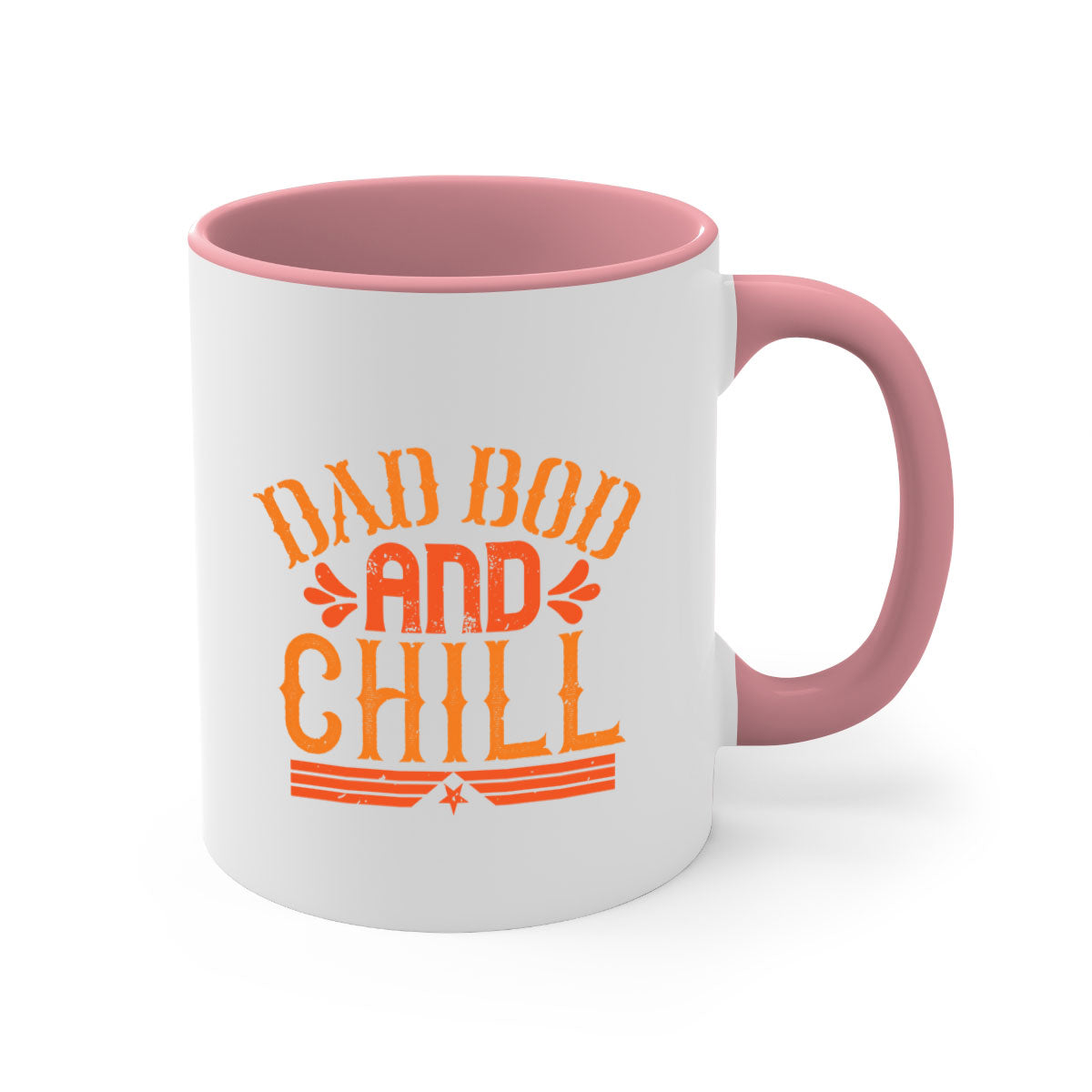 A stylish two-tone Dad Bod and Chill Mug with a colored handle and glossy finish, perfect for coffee or tea.
