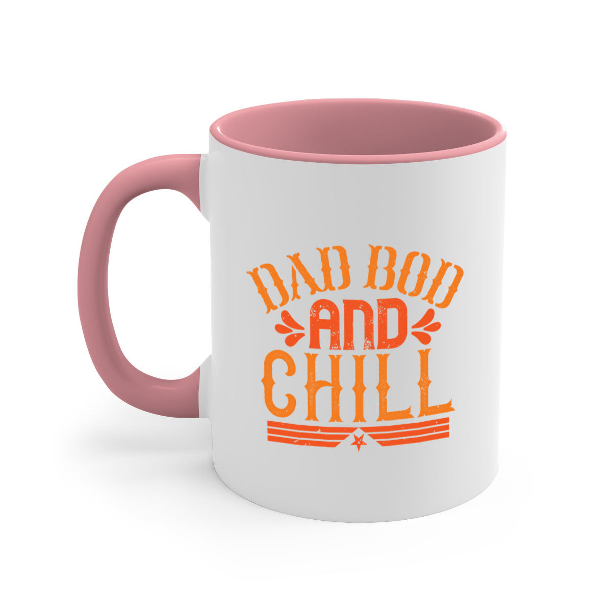 A stylish two-tone Dad Bod and Chill Mug with a colored handle and glossy finish, perfect for coffee or tea.