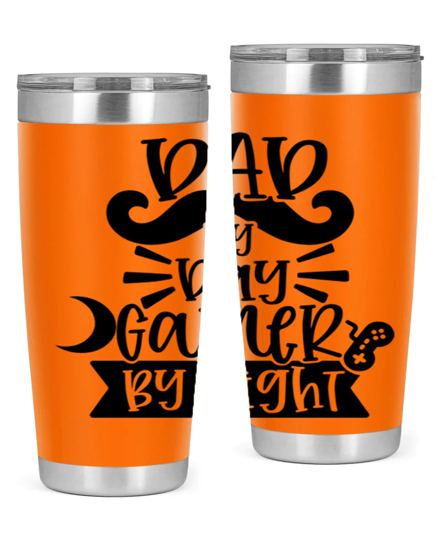Dad by Day Gamer 67# Tumbler in stainless steel with a vibrant design, perfect for keeping drinks hot or cold.