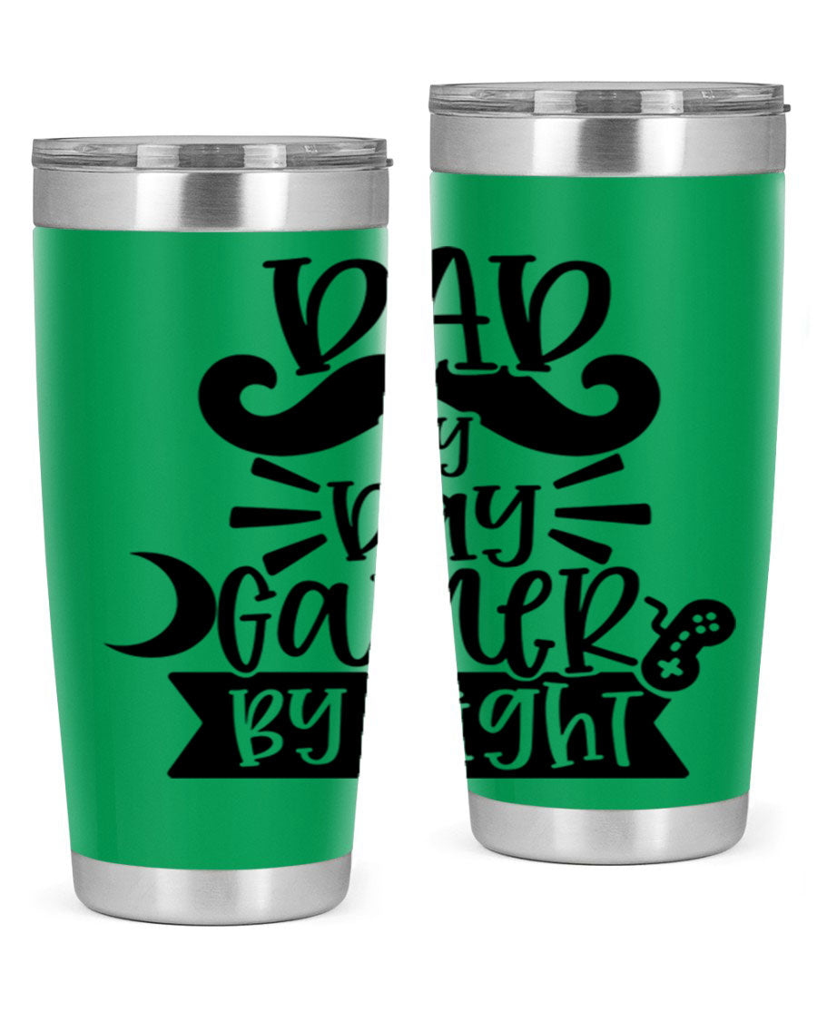 Dad by Day Gamer 67# Tumbler in stainless steel with a vibrant design, perfect for keeping drinks hot or cold.