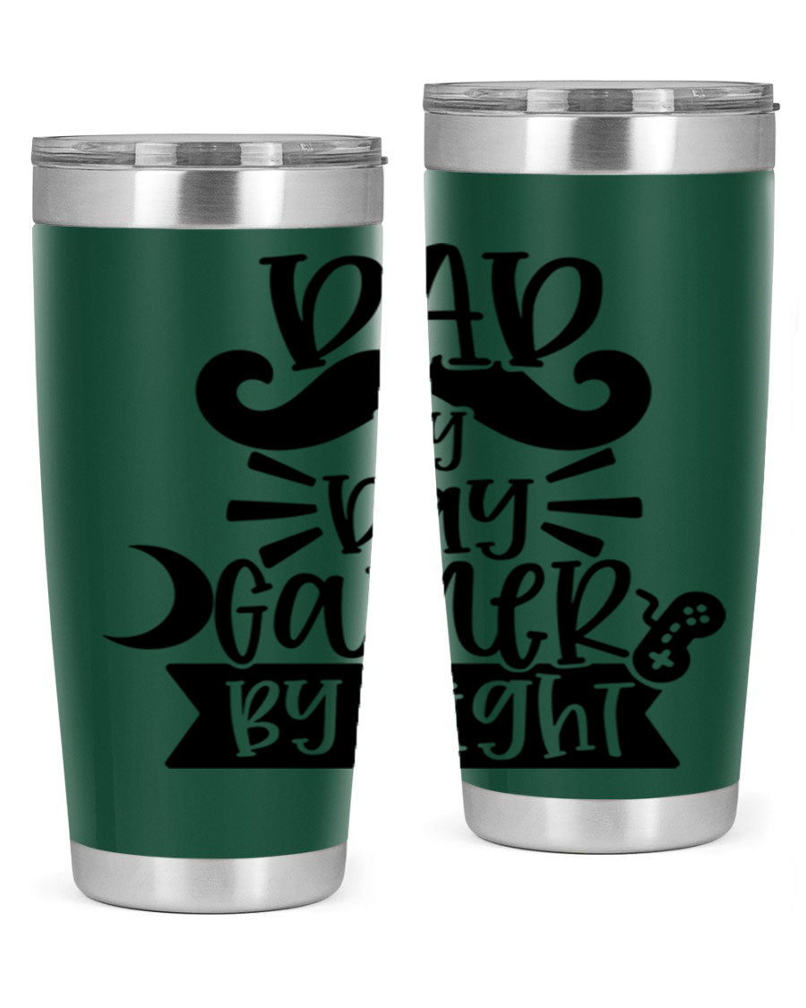 Dad by Day Gamer 67# Tumbler in stainless steel with a vibrant design, perfect for keeping drinks hot or cold.