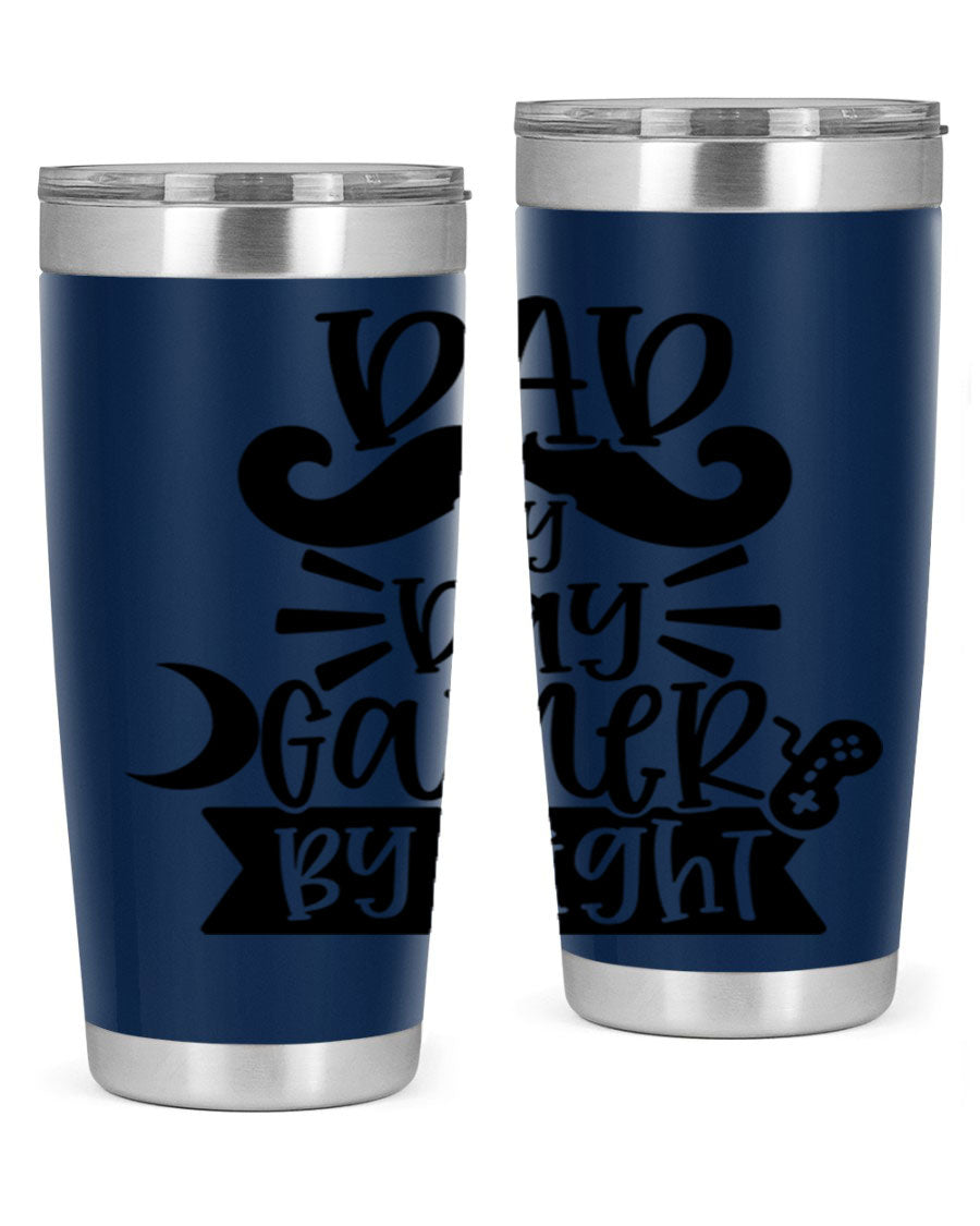 Dad by Day Gamer 67# Tumbler in stainless steel with a vibrant design, perfect for keeping drinks hot or cold.
