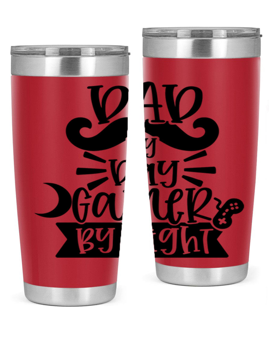 Dad by Day Gamer 67# Tumbler in stainless steel with a vibrant design, perfect for keeping drinks hot or cold.