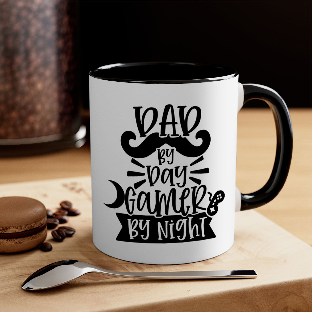 Dad by Day Gamer 67# Mug featuring a two-tone design with a colored handle and glossy finish, perfect for coffee lovers.