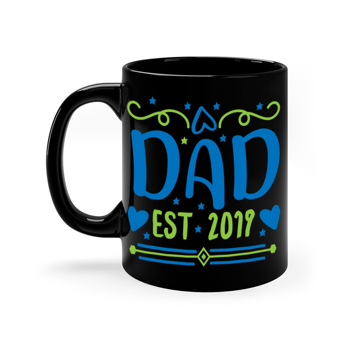 A stylish dad est 99# mug with a colored handle and glossy finish, available in multiple colors and sizes.