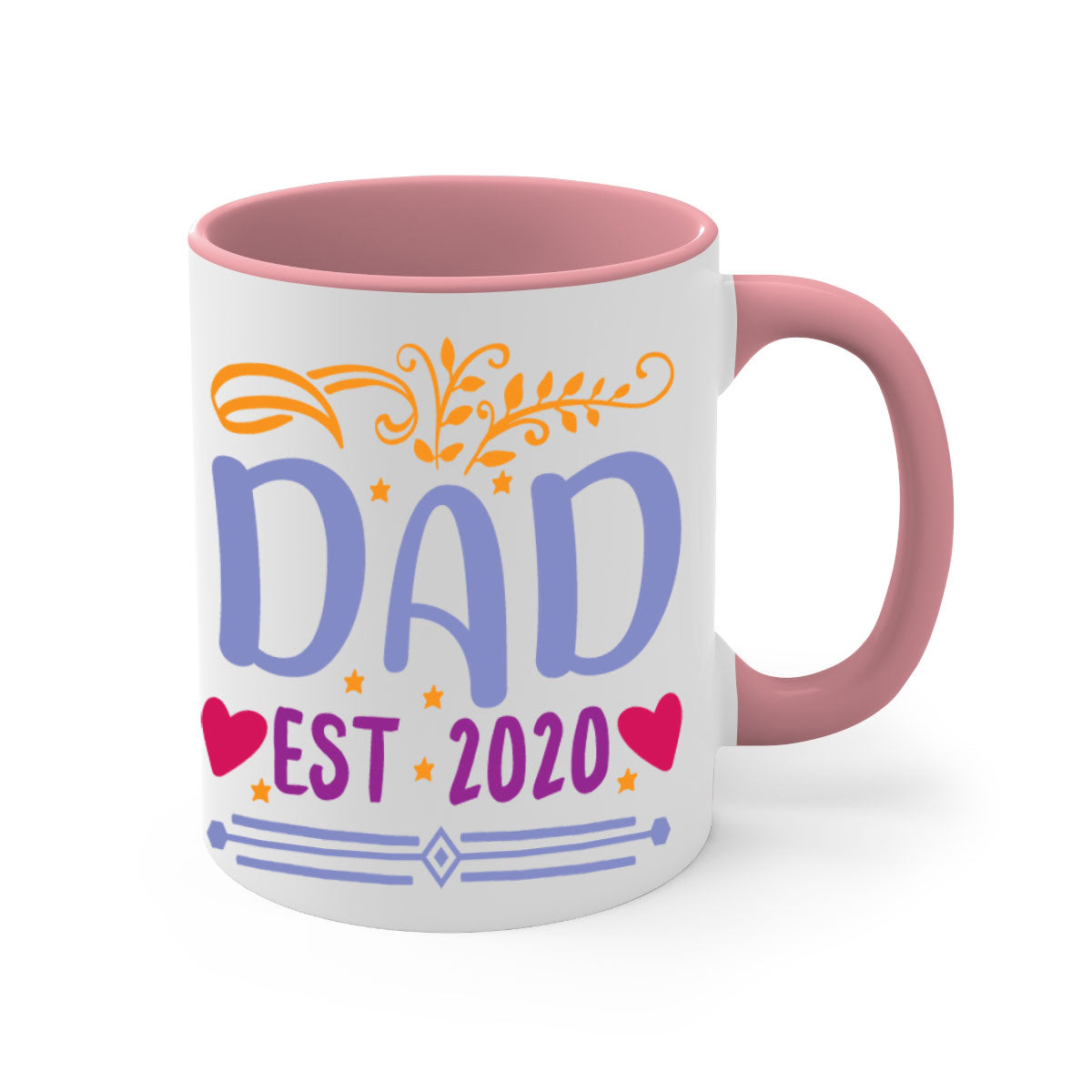 A stylish dad est 98# mug featuring a glossy finish, colored handle, and interior, available in five vibrant colors.