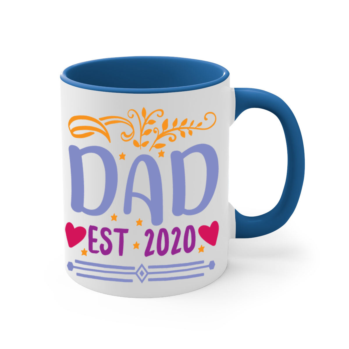 A stylish dad est 98# mug featuring a glossy finish, colored handle, and interior, available in five vibrant colors.