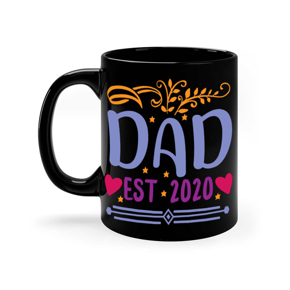 A stylish dad est 98# mug featuring a glossy finish, colored handle, and interior, available in five vibrant colors.
