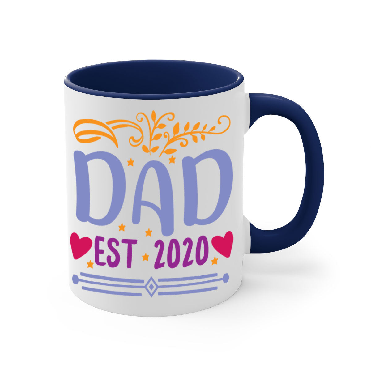 A stylish dad est 98# mug featuring a glossy finish, colored handle, and interior, available in five vibrant colors.