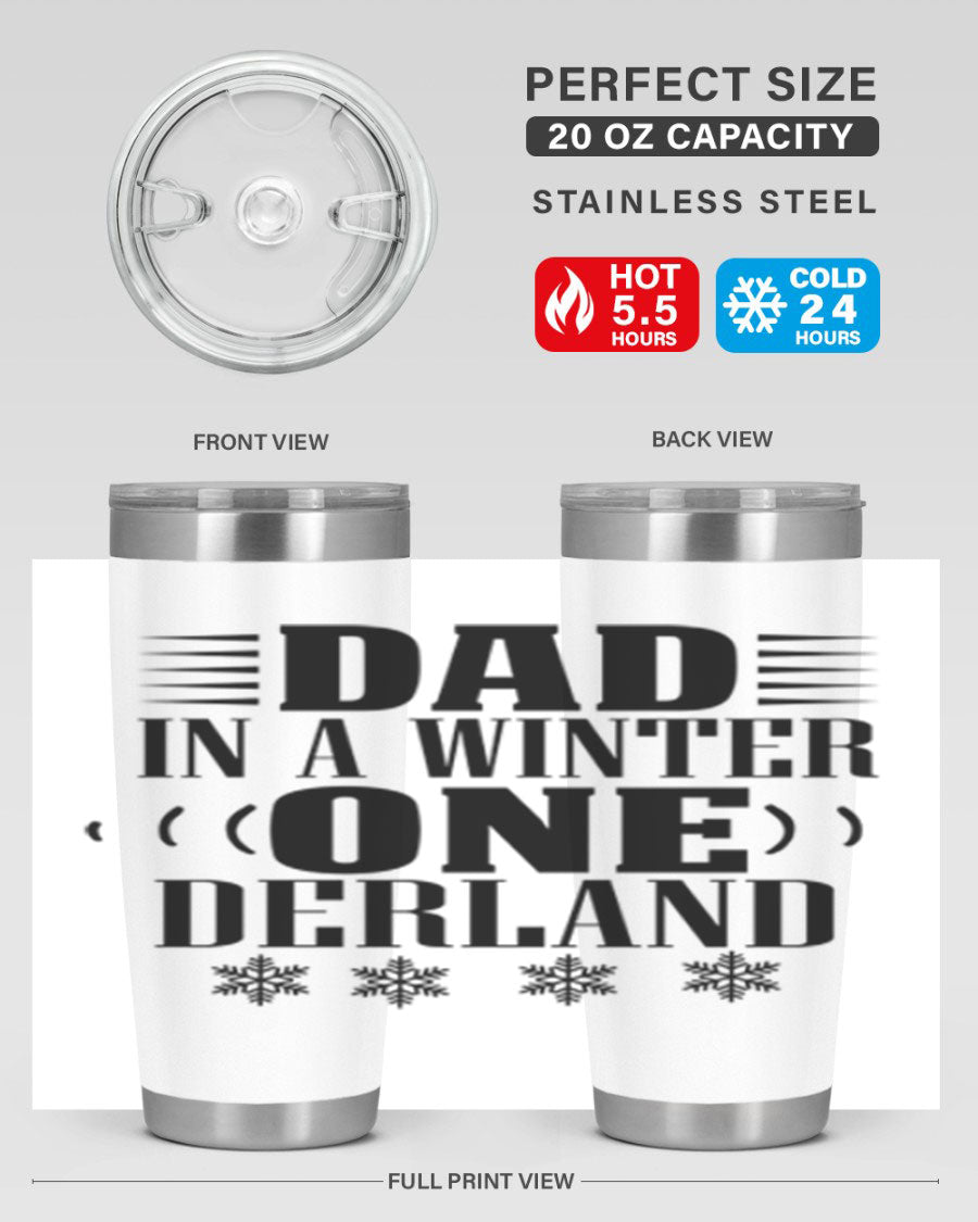 DAD IN A WINTER ONE DERLAND 91# tumbler featuring double wall vacuum stainless steel design, perfect for hot and cold beverages.