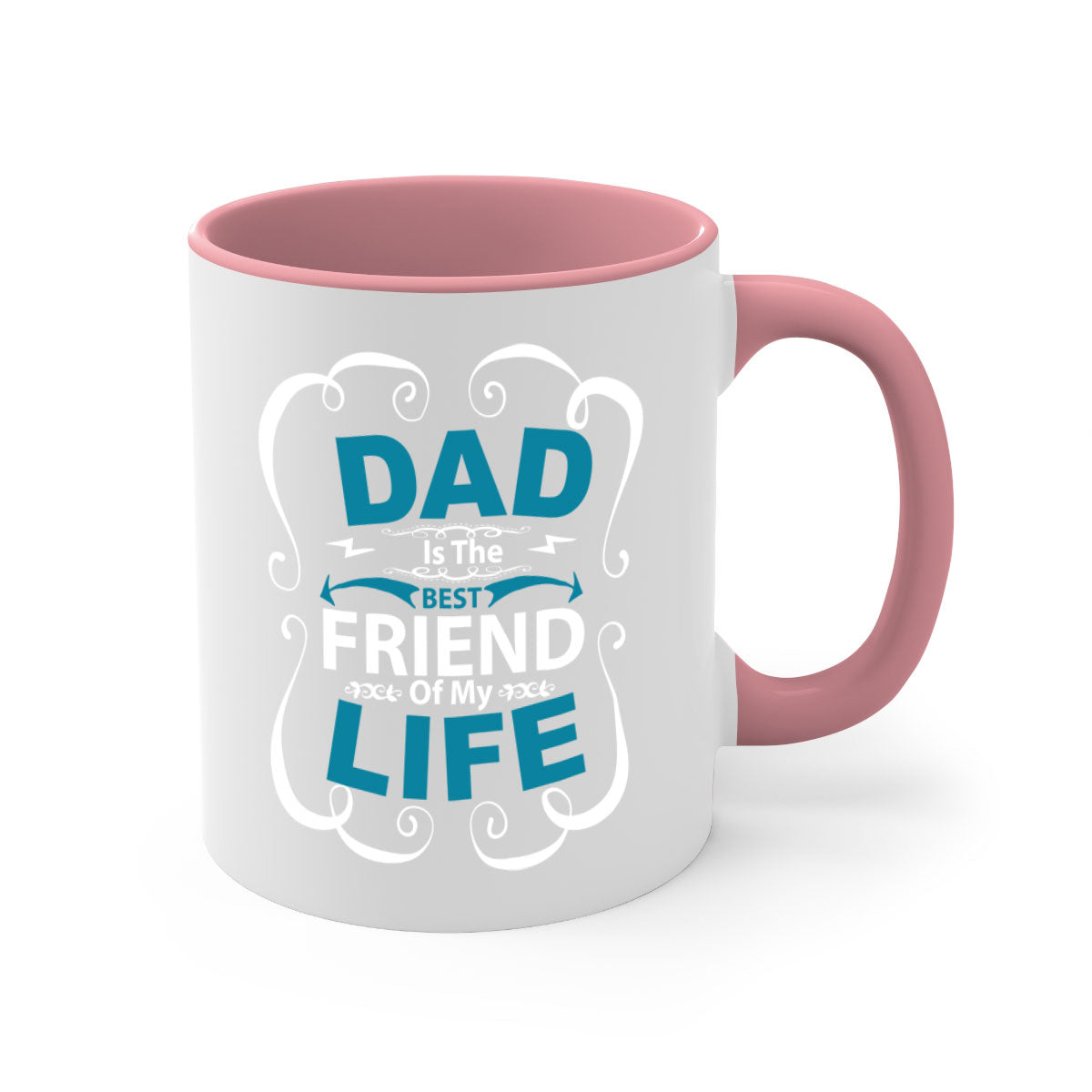 A stylish two-tone Dad is the best 55# Mug with a glossy finish, featuring a colored handle and interior, available in five colors.