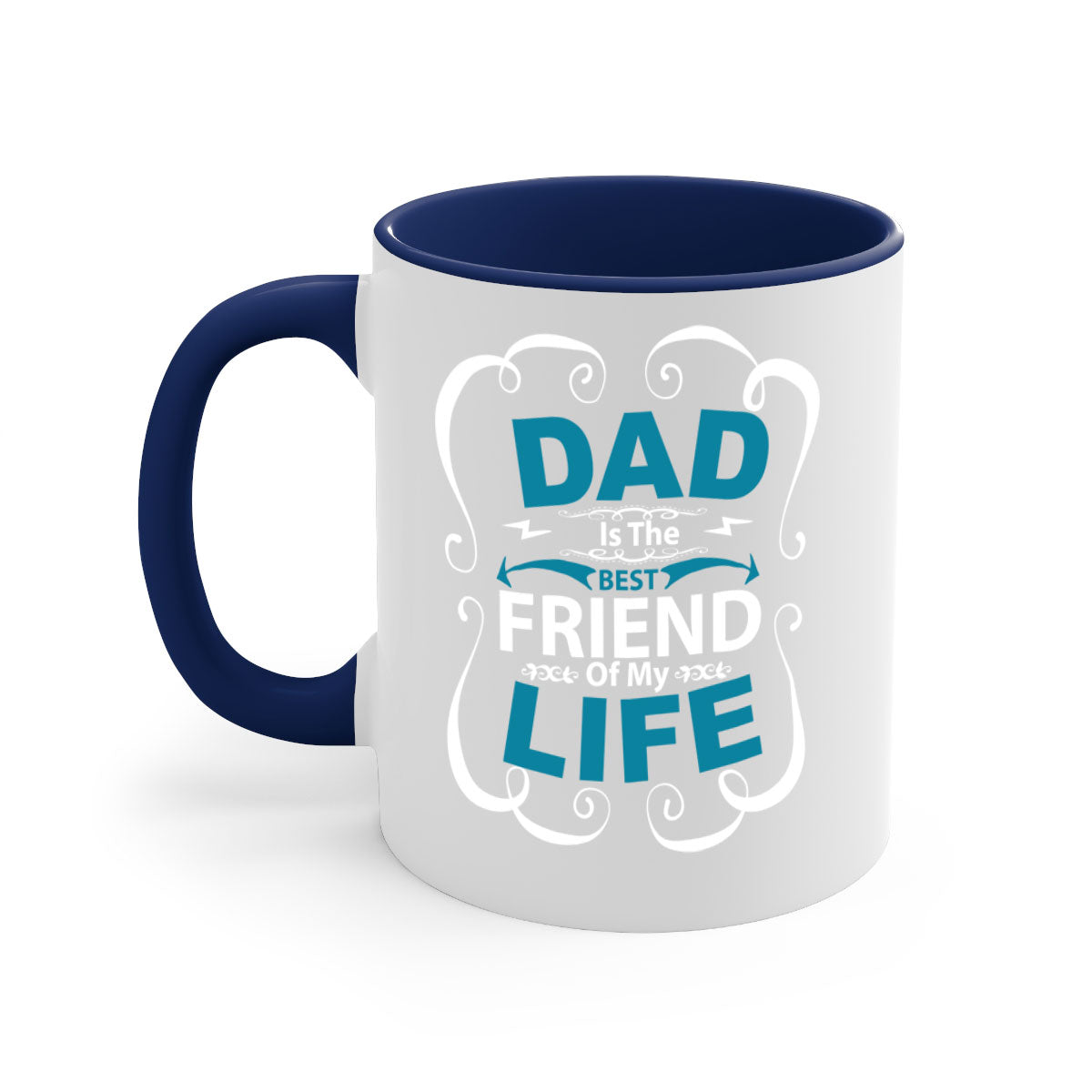A stylish two-tone Dad is the best 55# Mug with a glossy finish, featuring a colored handle and interior, available in five colors.