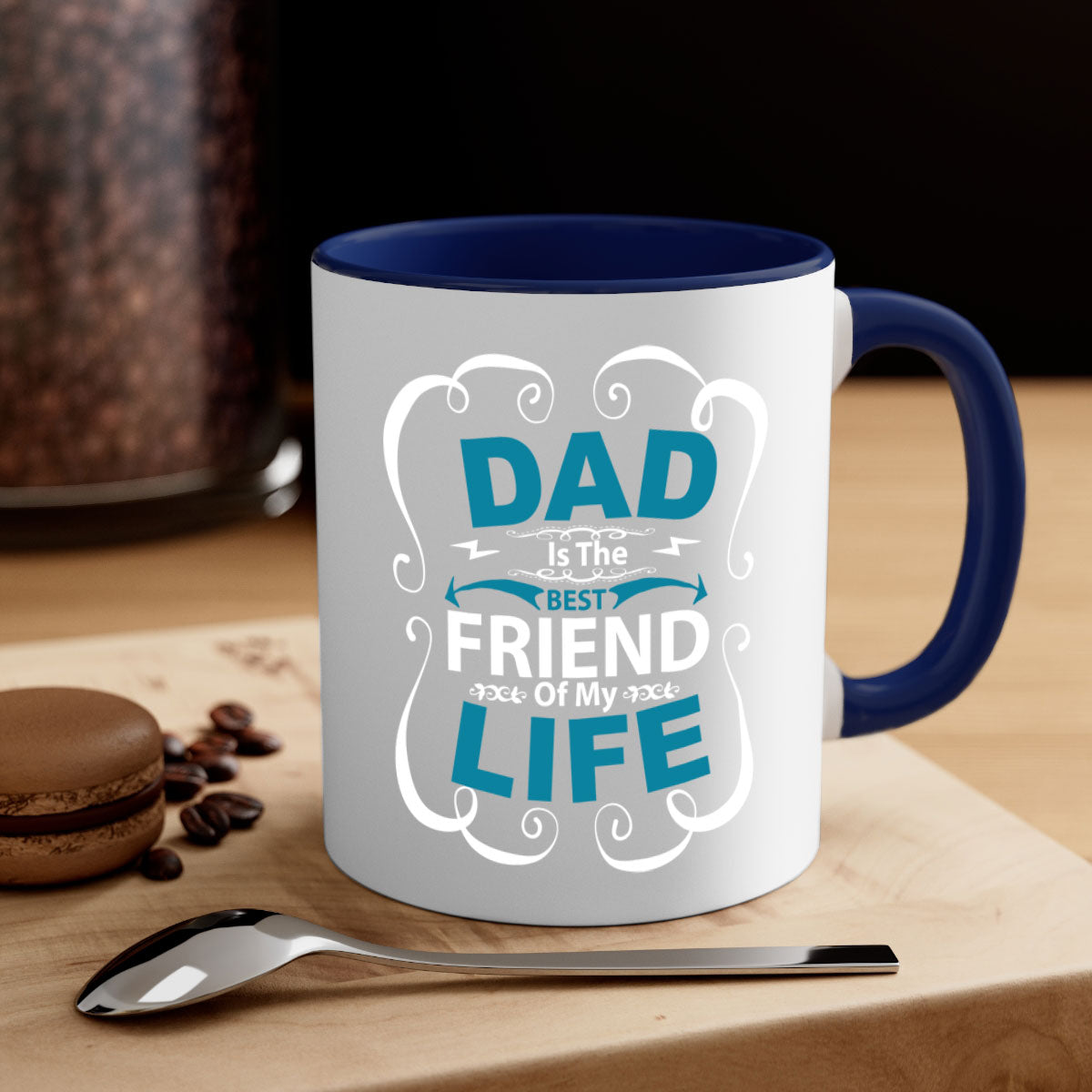 A stylish two-tone Dad is the best 55# Mug with a glossy finish, featuring a colored handle and interior, available in five colors.