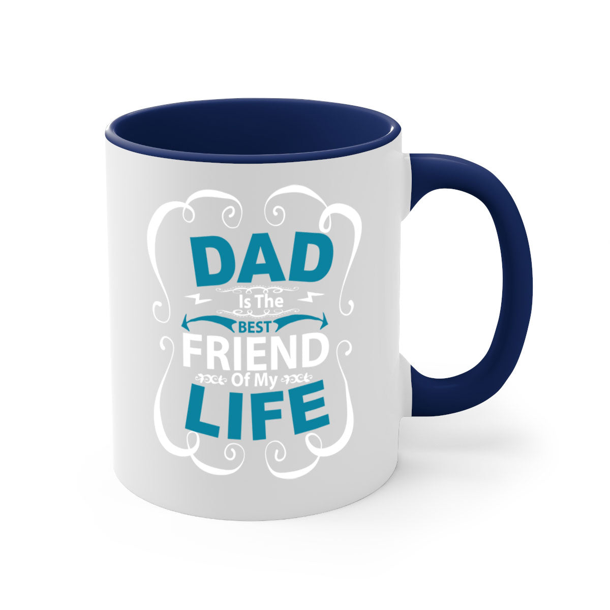 A stylish two-tone Dad is the best 55# Mug with a glossy finish, featuring a colored handle and interior, available in five colors.