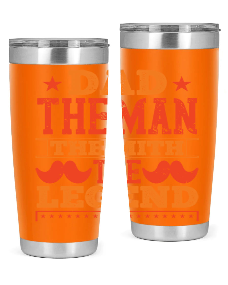 A stylish stainless steel tumbler featuring the phrase 'Dad the Man the Myth the Legend', perfect for Father's Day gifts.