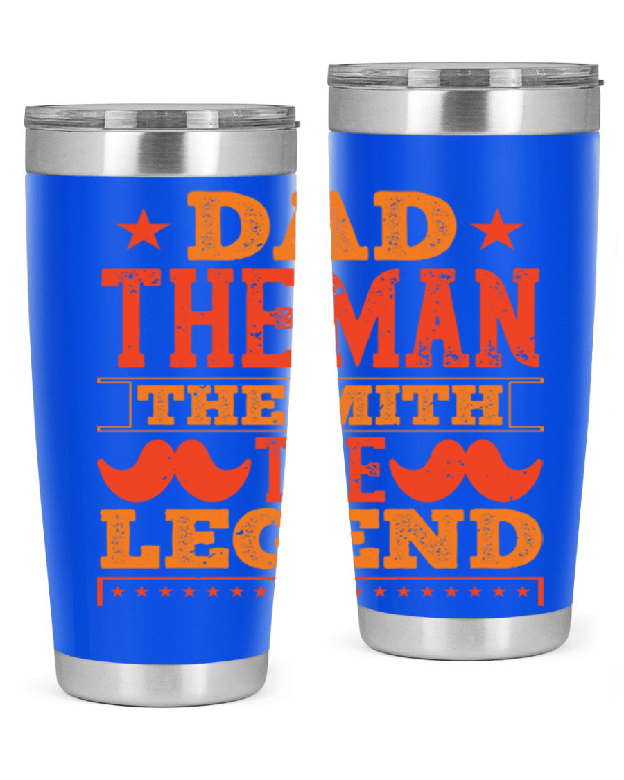 A stylish stainless steel tumbler featuring the phrase 'Dad the Man the Myth the Legend', perfect for Father's Day gifts.