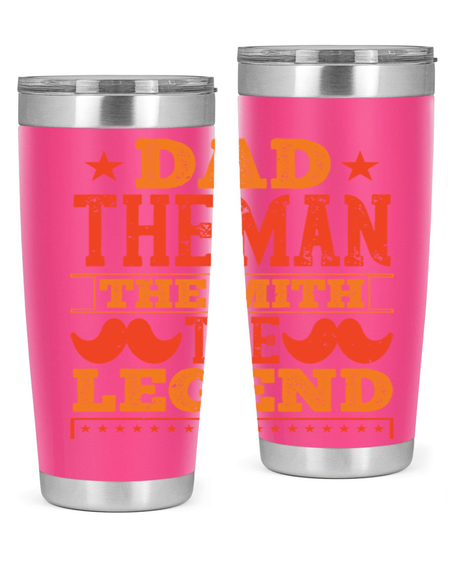 A stylish stainless steel tumbler featuring the phrase 'Dad the Man the Myth the Legend', perfect for Father's Day gifts.