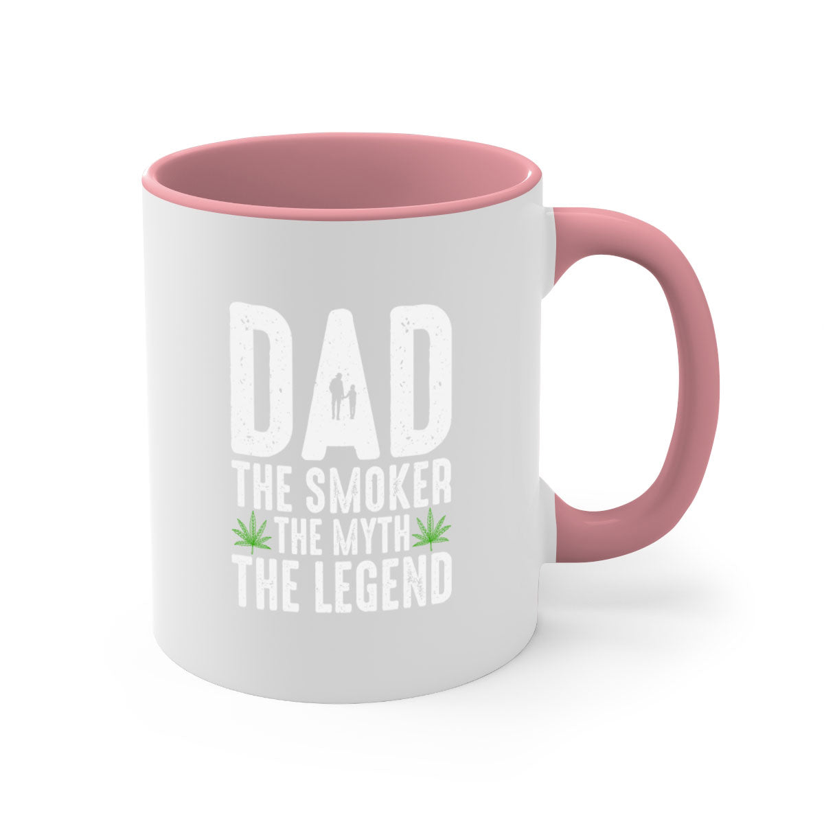 Ceramic coffee mug featuring 'Dad the Smoker, the Myth, the Legend' design with a glossy finish and colorful handle.