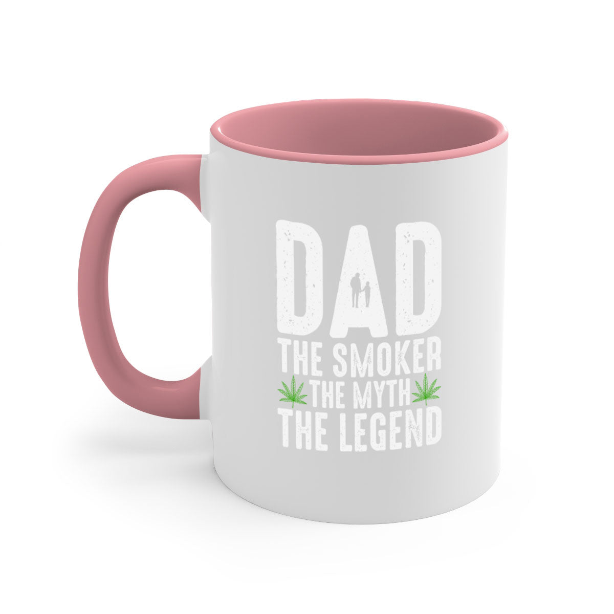 Ceramic coffee mug featuring 'Dad the Smoker, the Myth, the Legend' design with a glossy finish and colorful handle.