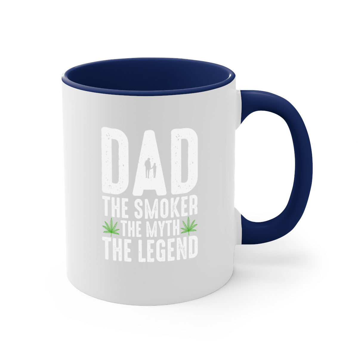 Ceramic coffee mug featuring 'Dad the Smoker, the Myth, the Legend' design with a glossy finish and colorful handle.