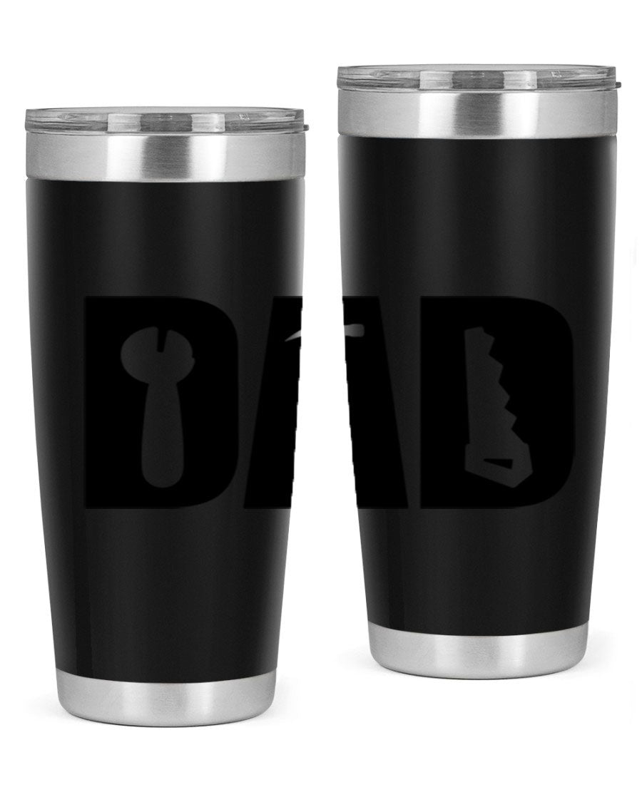 Dad Tools 59# Tumbler, a 20oz double wall vacuum stainless steel tumbler with a drink-thru lid, perfect for hot and cold beverages.