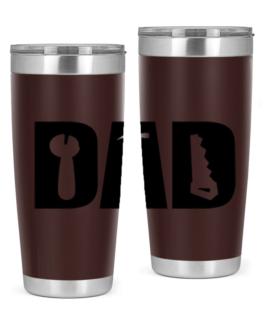 Dad Tools 59# Tumbler, a 20oz double wall vacuum stainless steel tumbler with a drink-thru lid, perfect for hot and cold beverages.
