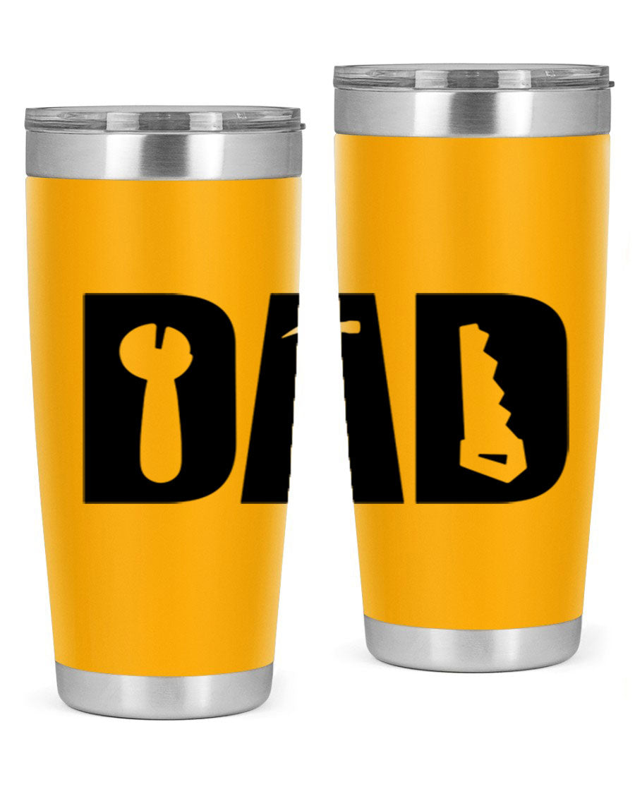 Dad Tools 59# Tumbler, a 20oz double wall vacuum stainless steel tumbler with a drink-thru lid, perfect for hot and cold beverages.