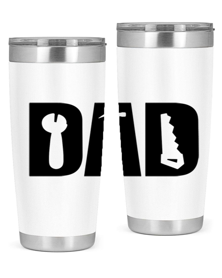 Dad Tools 59# Tumbler, a 20oz double wall vacuum stainless steel tumbler with a drink-thru lid, perfect for hot and cold beverages.