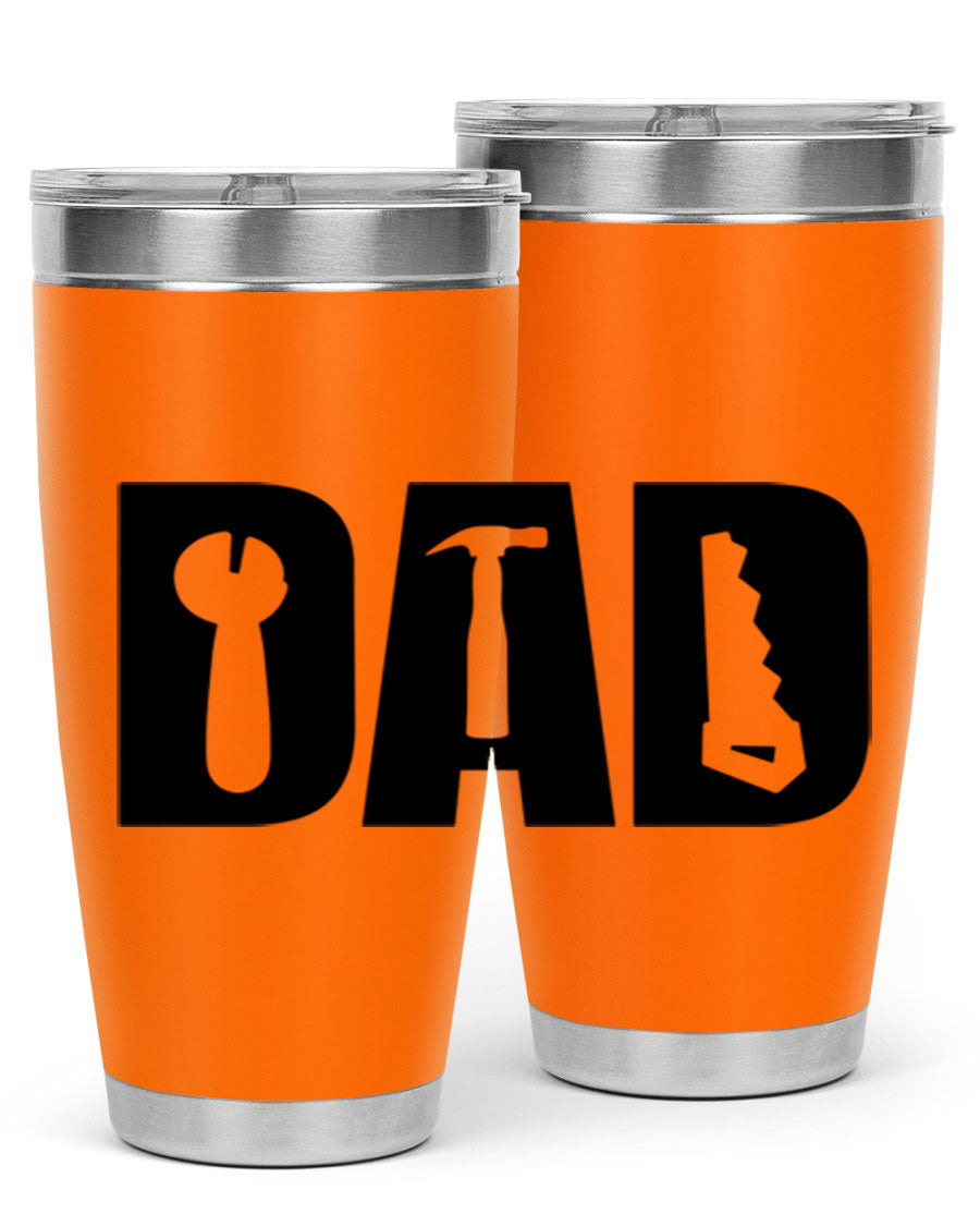 Dad Tools 59# Tumbler, a 20oz double wall vacuum stainless steel tumbler with a drink-thru lid, perfect for hot and cold beverages.