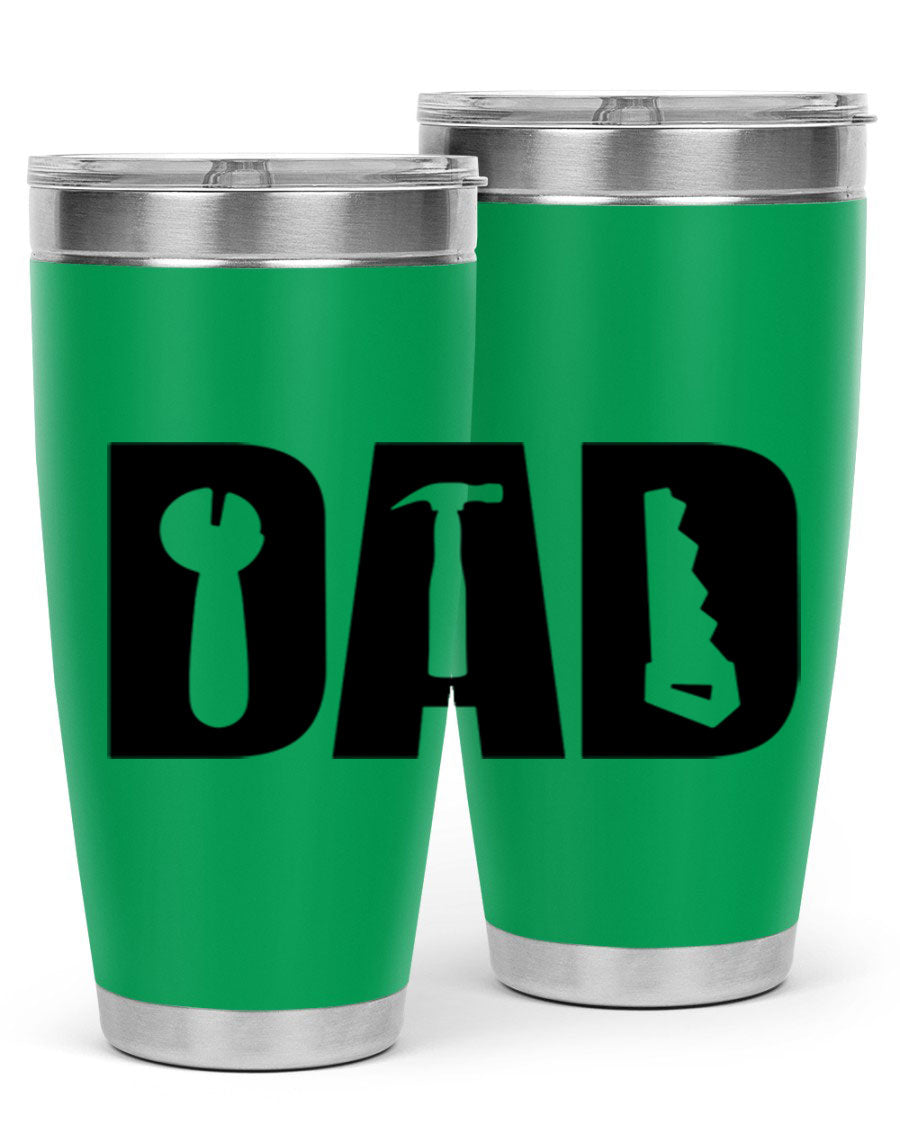 Dad Tools 59# Tumbler, a 20oz double wall vacuum stainless steel tumbler with a drink-thru lid, perfect for hot and cold beverages.