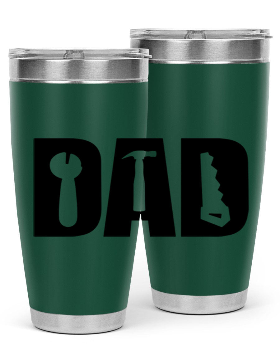 Dad Tools 59# Tumbler, a 20oz double wall vacuum stainless steel tumbler with a drink-thru lid, perfect for hot and cold beverages.
