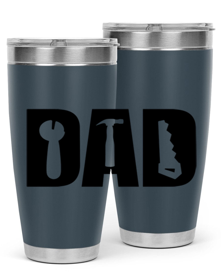 Dad Tools 59# Tumbler, a 20oz double wall vacuum stainless steel tumbler with a drink-thru lid, perfect for hot and cold beverages.