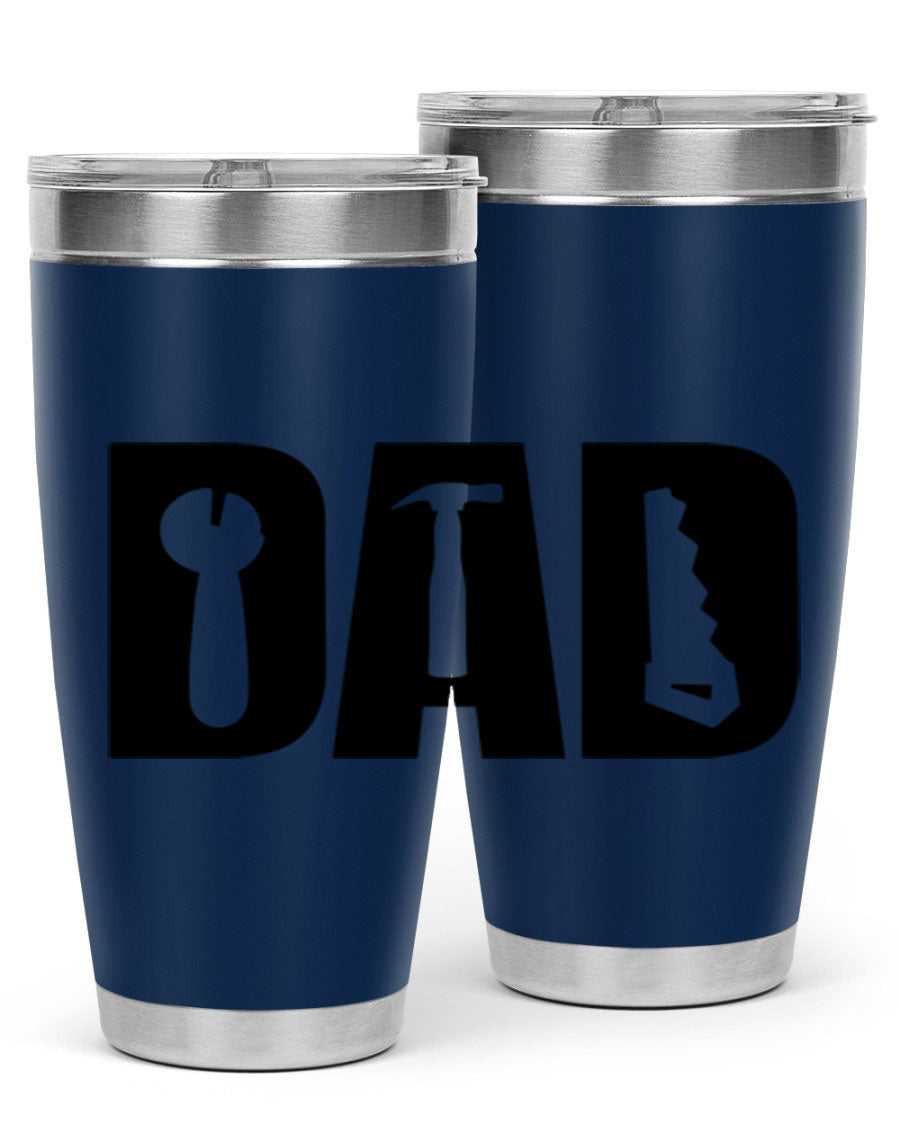 Dad Tools 59# Tumbler, a 20oz double wall vacuum stainless steel tumbler with a drink-thru lid, perfect for hot and cold beverages.