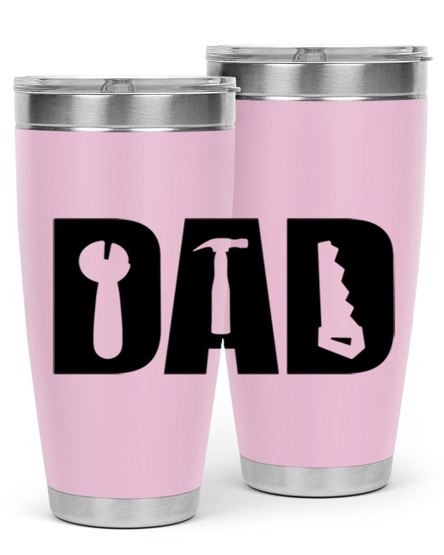 Dad Tools 59# Tumbler, a 20oz double wall vacuum stainless steel tumbler with a drink-thru lid, perfect for hot and cold beverages.