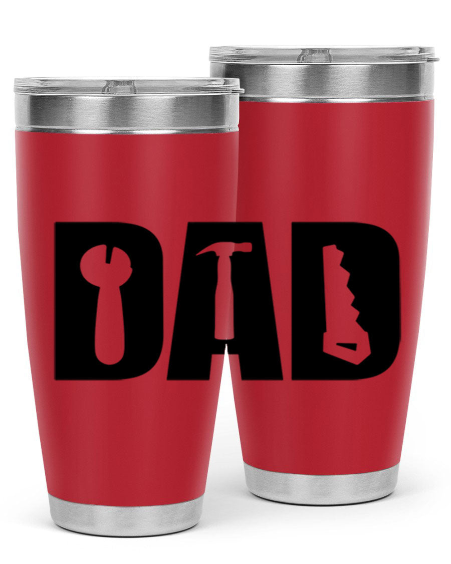 Dad Tools 59# Tumbler, a 20oz double wall vacuum stainless steel tumbler with a drink-thru lid, perfect for hot and cold beverages.