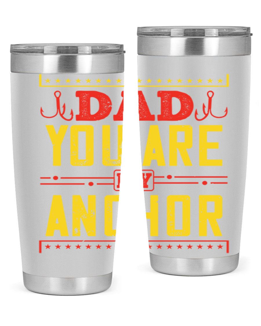 A stylish 'Dad You Are My Anchor' tumbler in 20oz and 30oz sizes, made of stainless steel with a copper lining, perfect for Father's Day gifts.