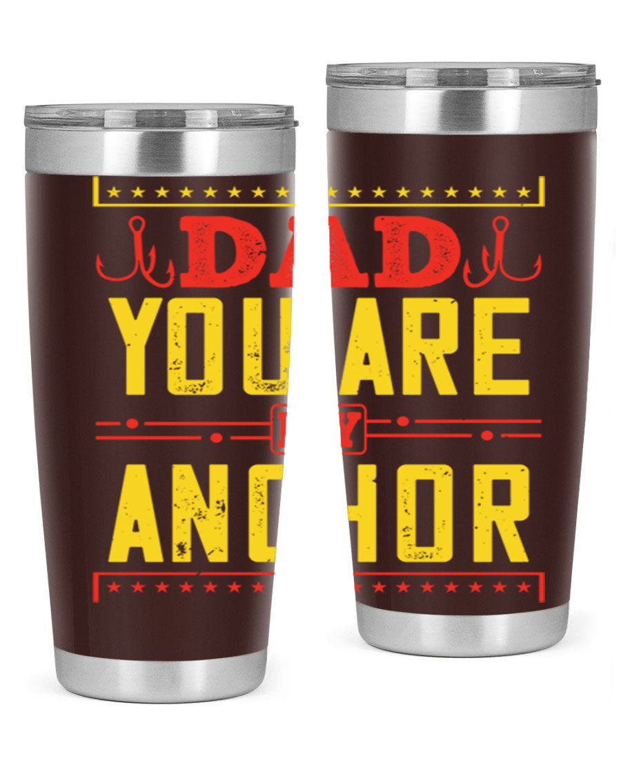 A stylish 'Dad You Are My Anchor' tumbler in 20oz and 30oz sizes, made of stainless steel with a copper lining, perfect for Father's Day gifts.