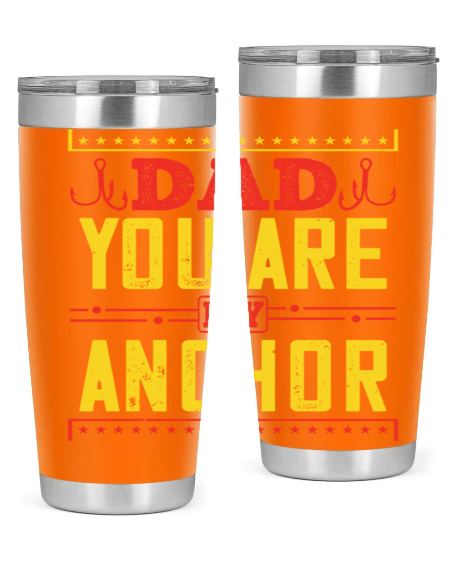 A stylish 'Dad You Are My Anchor' tumbler in 20oz and 30oz sizes, made of stainless steel with a copper lining, perfect for Father's Day gifts.