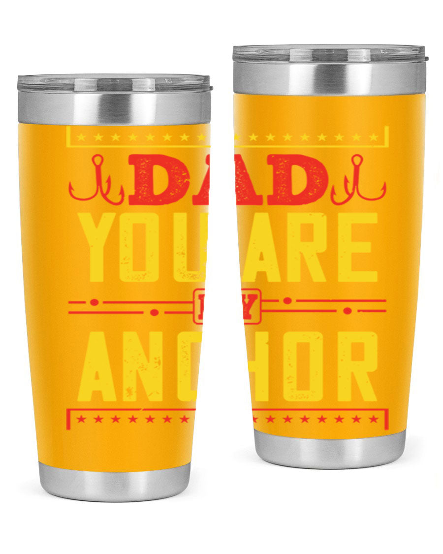 A stylish 'Dad You Are My Anchor' tumbler in 20oz and 30oz sizes, made of stainless steel with a copper lining, perfect for Father's Day gifts.